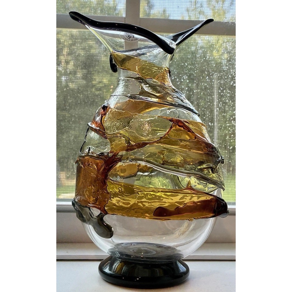 OOAK Contemporary SIGNED Artisan Diego Vidal Murano Italy Venetian Glass Vase